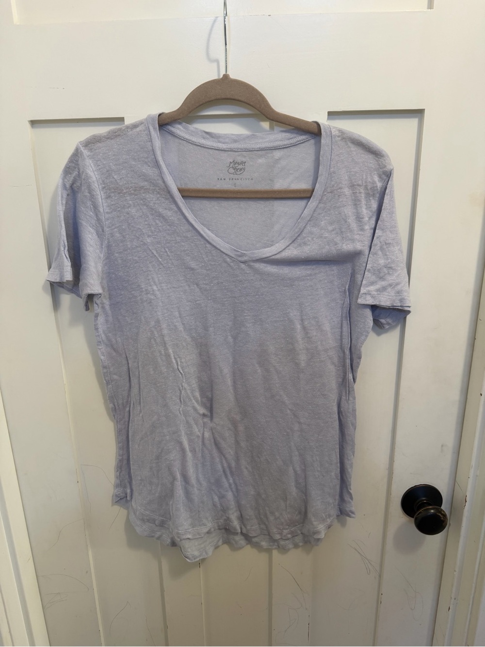 Margaret O’Leary 100% linen size small tee t- shirt light blue lightweight